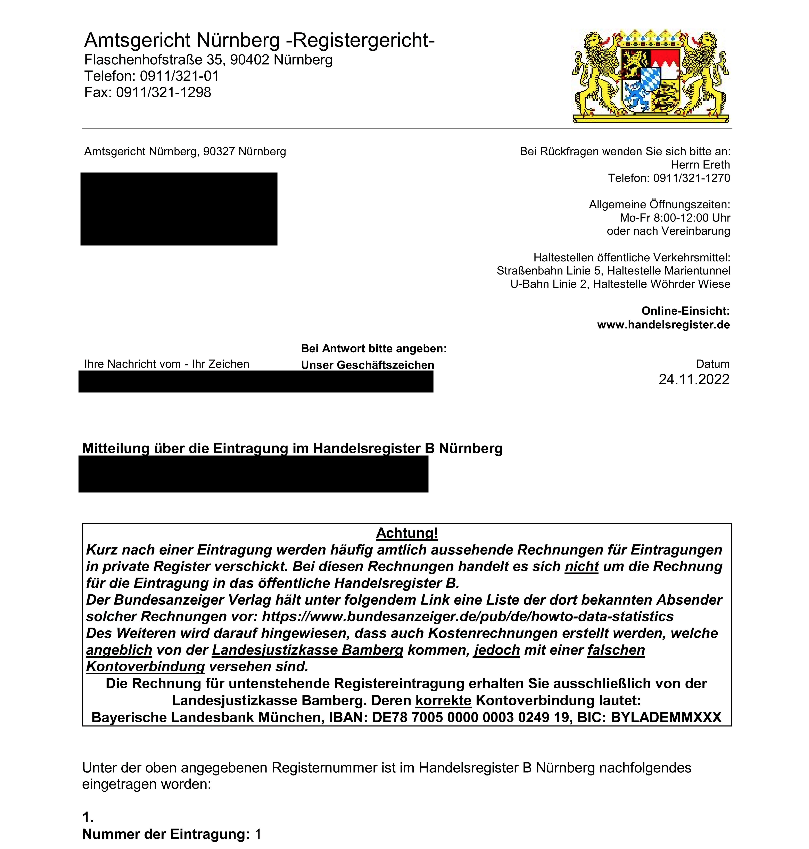 German Handelsregisterauszug