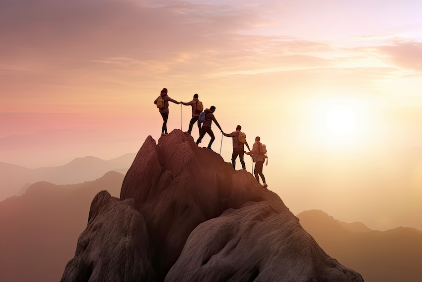 Mountain top with people