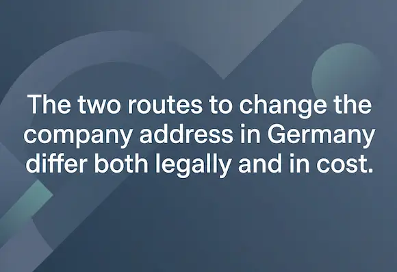 graphic with text: The two routes to change the company address in Germany differ both legally and in cost