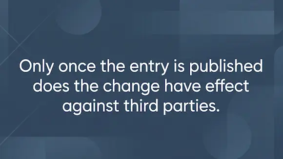 Text graphic: "Only once the entry is published does the change have effect against third parties."